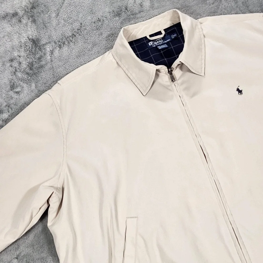 Polo Ralph Lauren Jacket Mens XL Beige Bi Swing Full Zip Plaid Lined